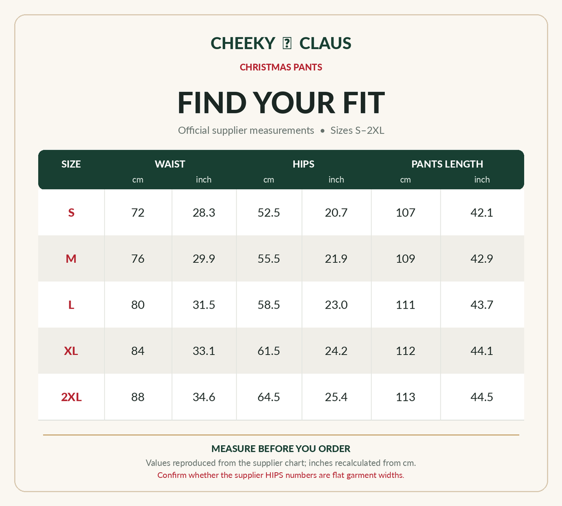 Product size chart